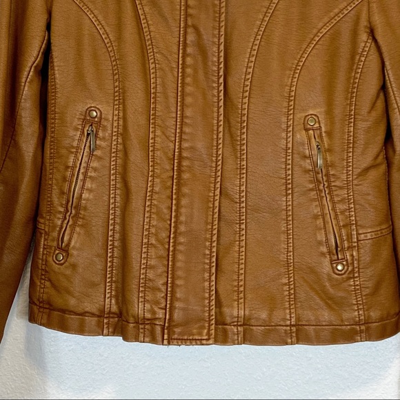Vintage Giacca Faux Leather Brown Bomber Jacket With Faux Fur Collar & Lining M - Picture 4 of 9